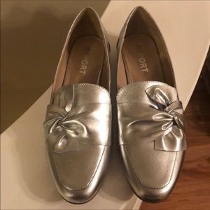 Silver metallic loafers